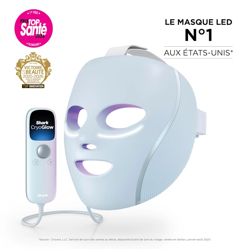 Masque LED de photothérapie Shark CryoGlow avec rafraîchissement contour des yeux – Lilas